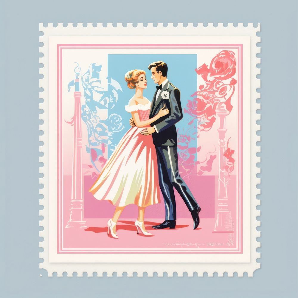 Wedding Risograph style adult bride postage stamp.