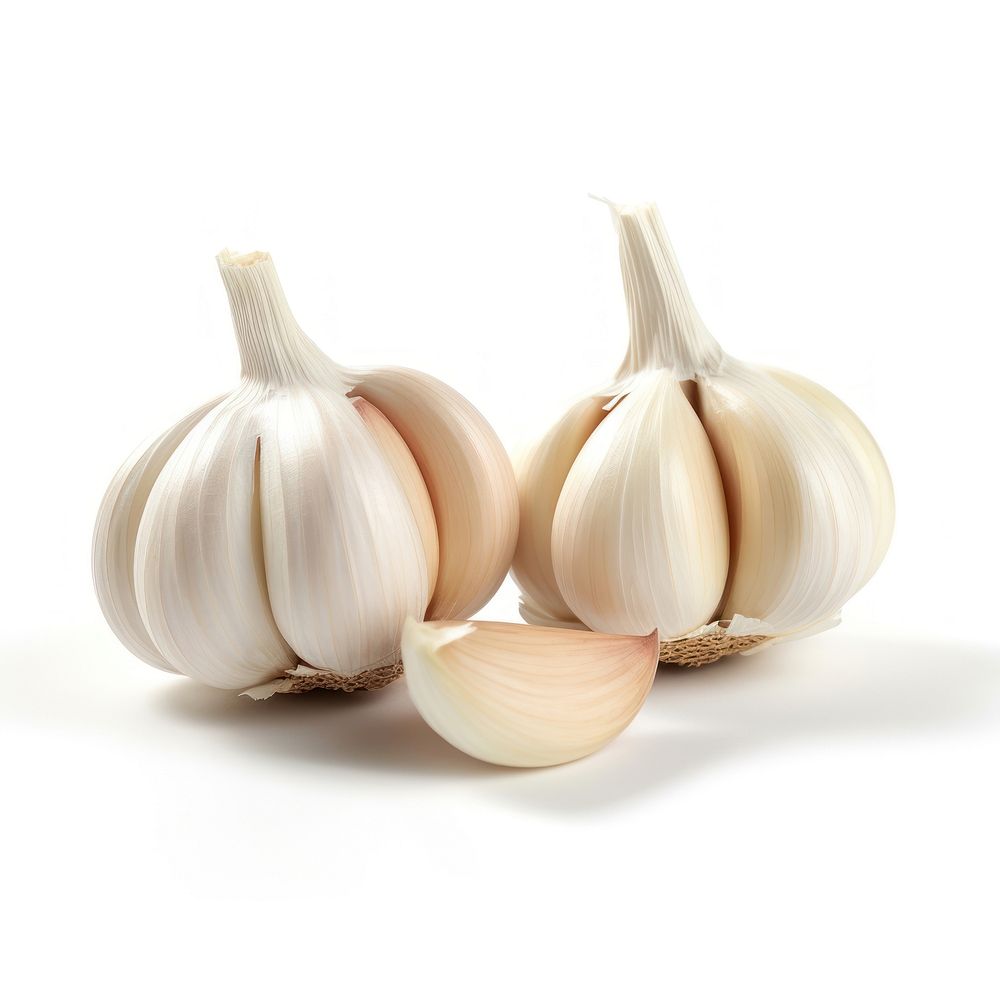 Cloves of garlic and garlic head vegetable food white background.