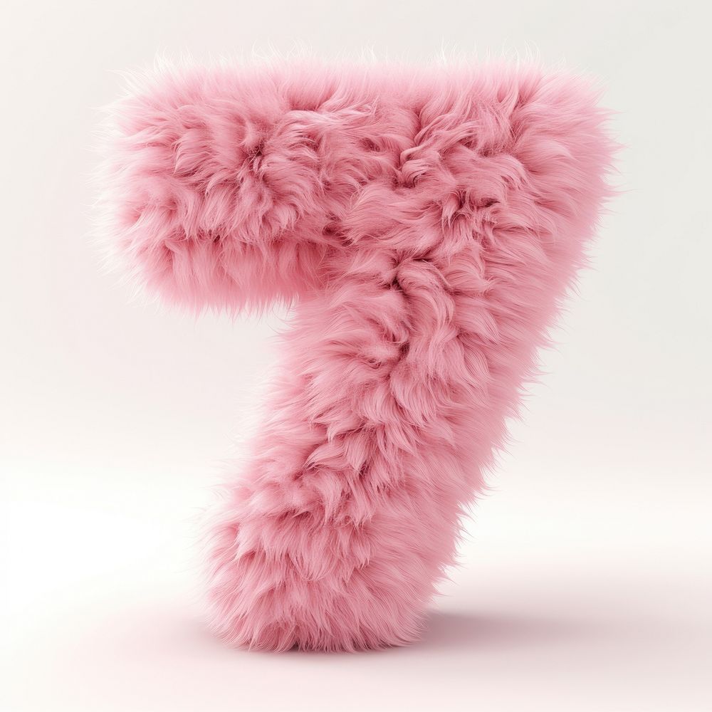 Fur letter 7 pink white background softness.