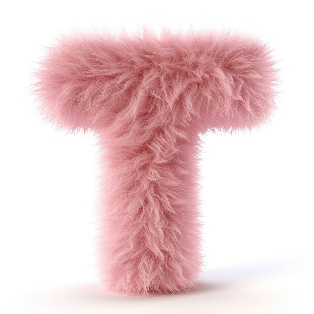 Fur letter T pink white background softness.