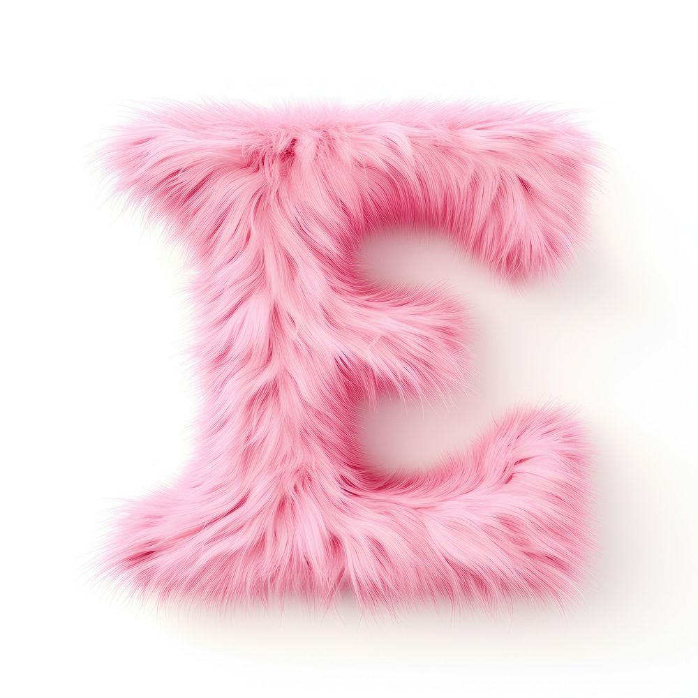 Fur letter E pink white background accessories.
