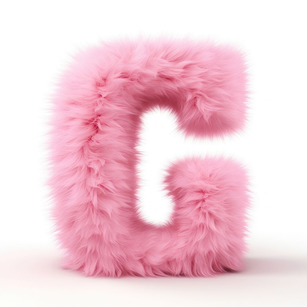 Fur letter G text pink white background.