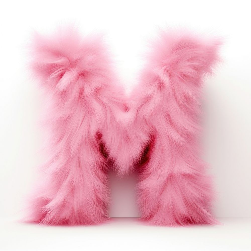 Fur letter M pink white background celebration.