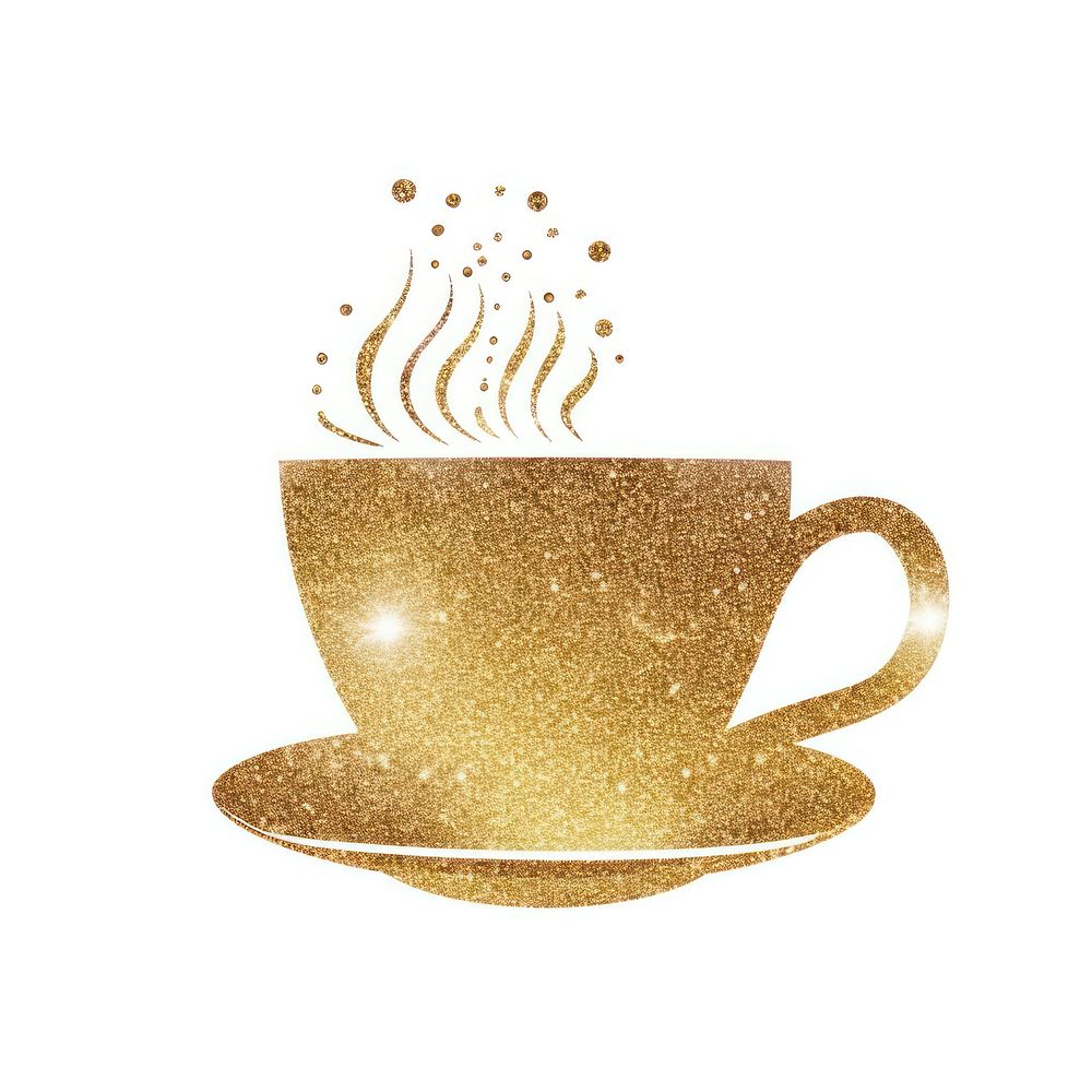 Gold coffee cup icon saucer drink mug.