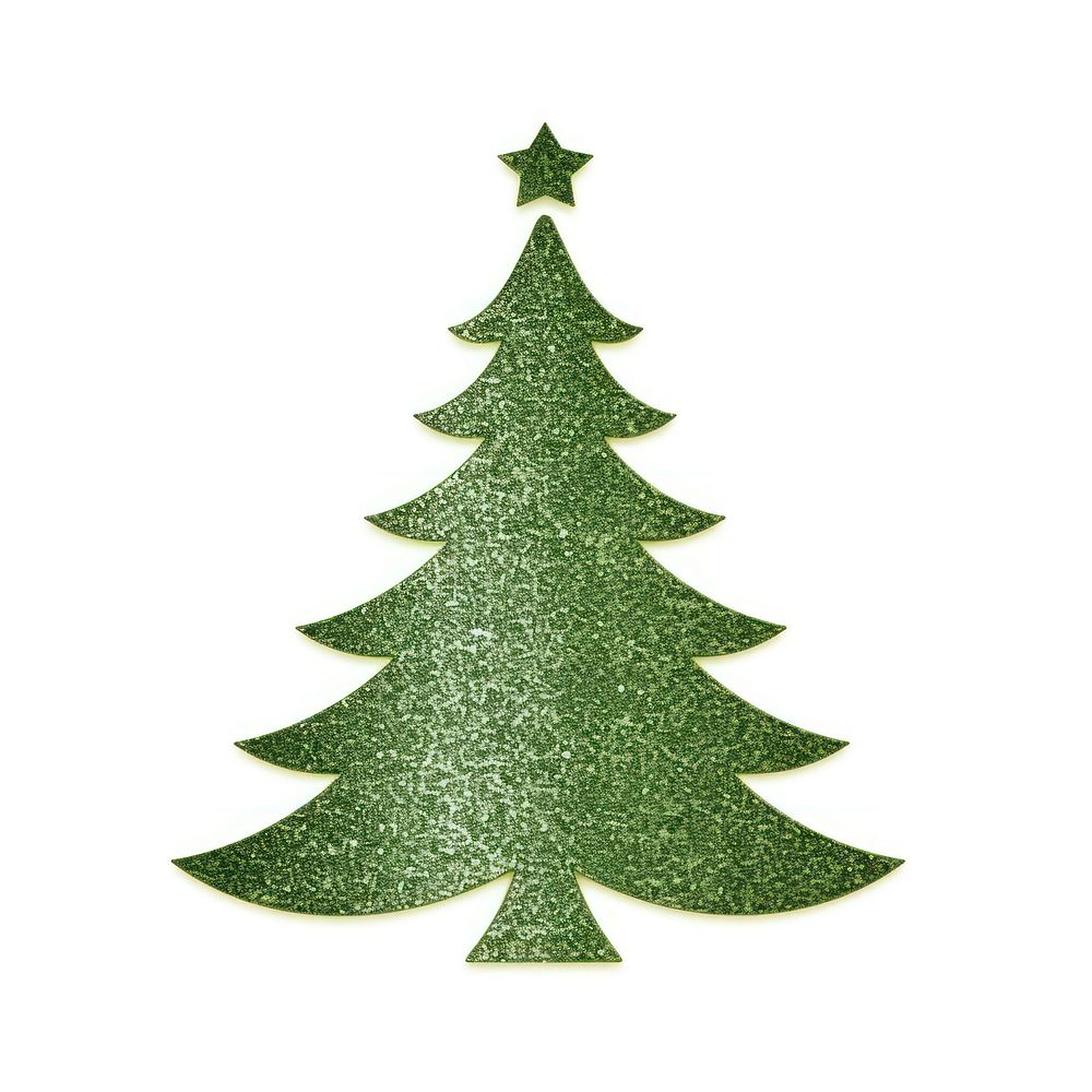 Green christmas tree icon glitter shape white background.