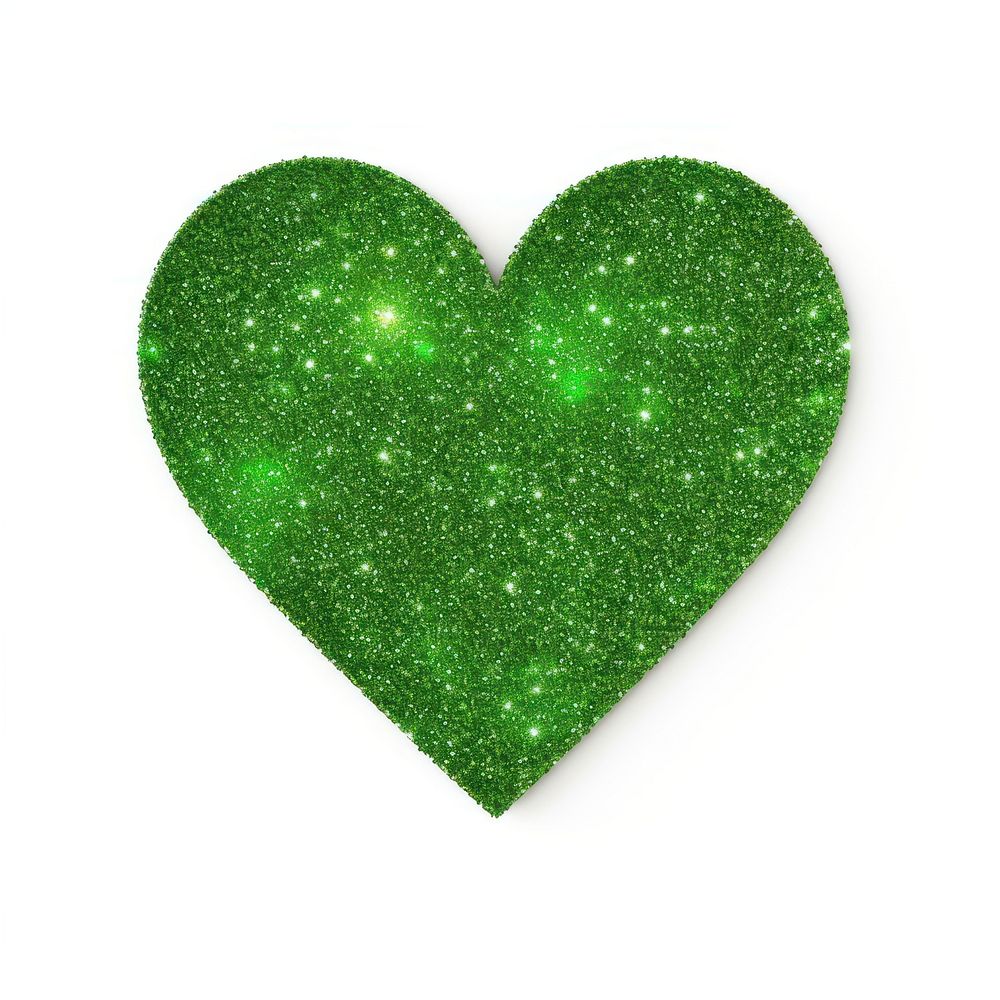 Green heart icon glitter shape white background.