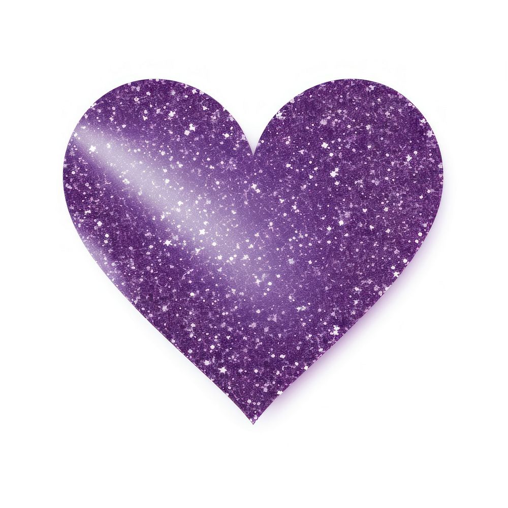 Purple heart icon glitter shape white background.