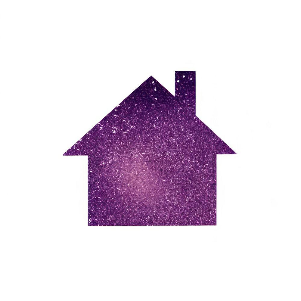 Purple house icon glitter shape white background.