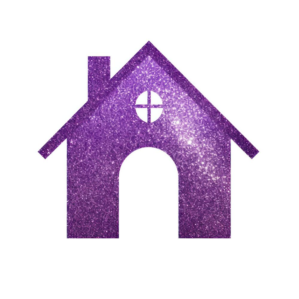 Purple house icon glitter symbol shape.