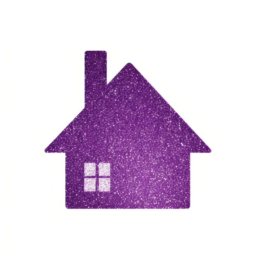 Purple house icon glitter shape white background.