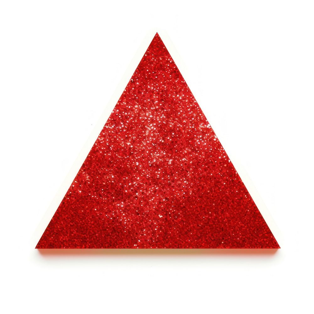 Red triangle icon glitter shape white background.