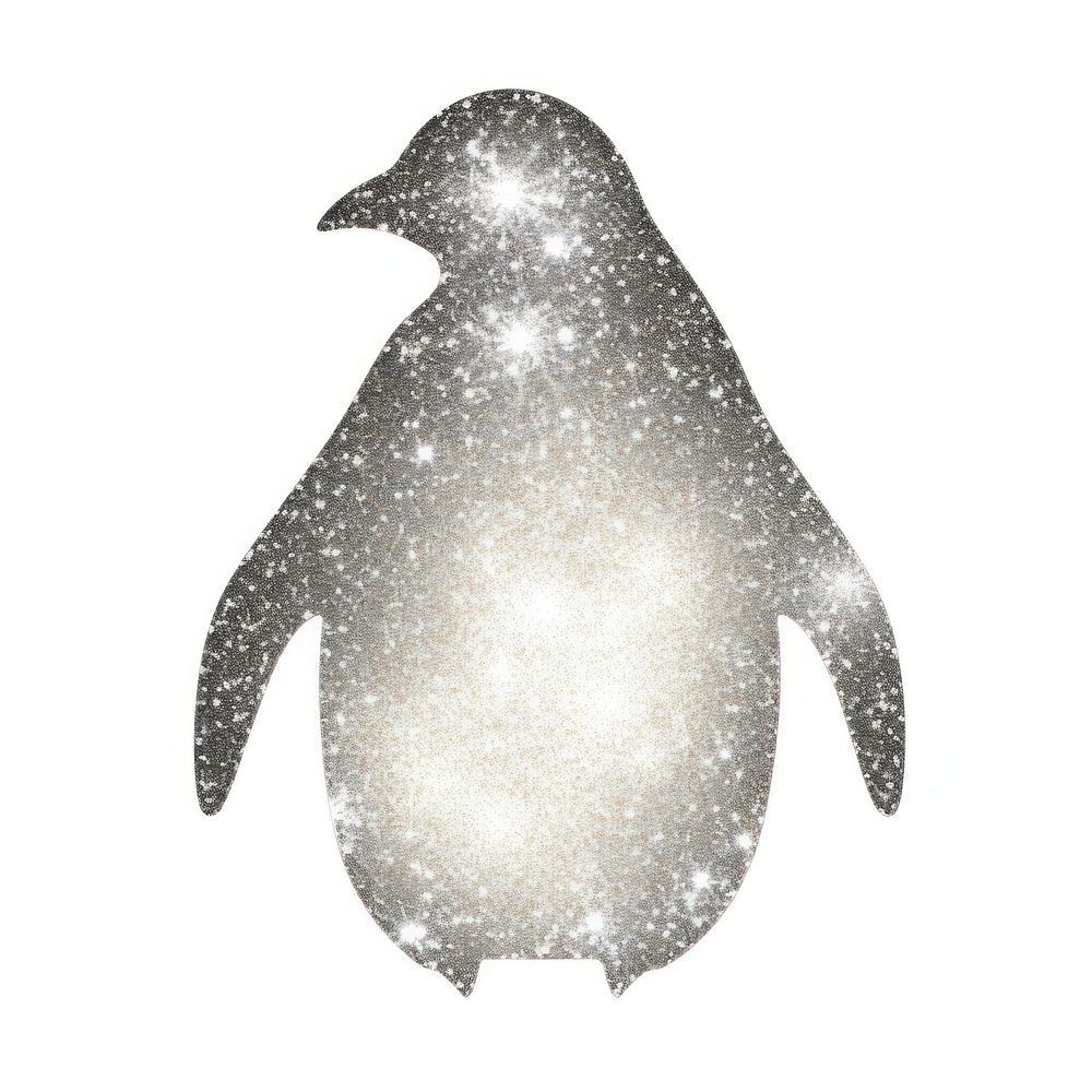 Silver penguin icon bird white background glowing.