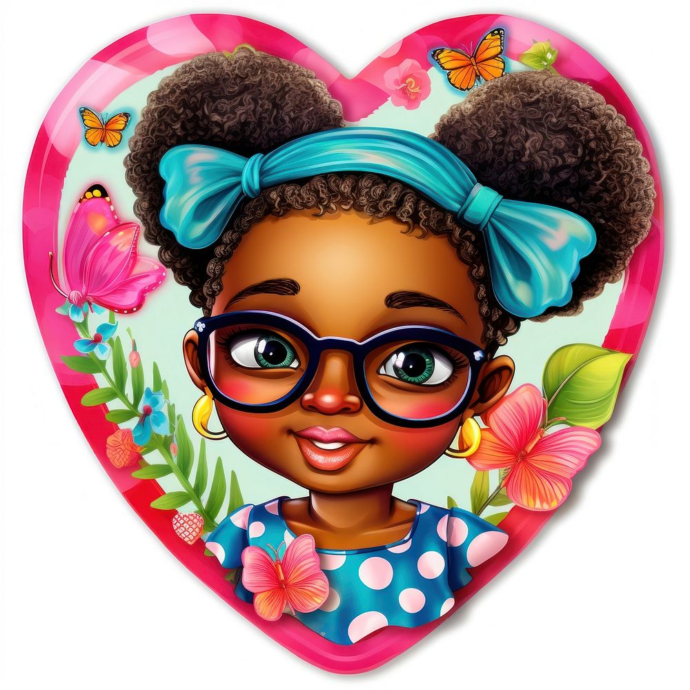 African girl printable sticker portrait heart toy.