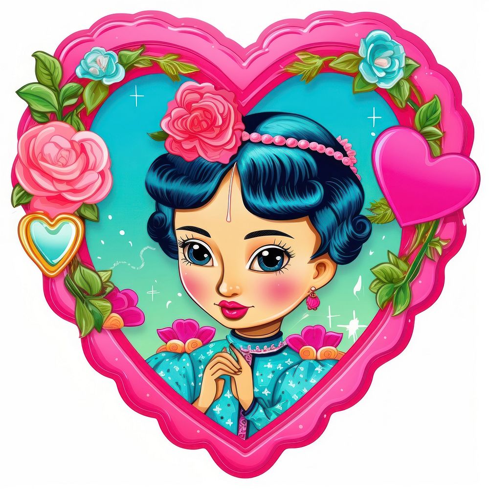 Asia girl printable sticker heart representation creativity.