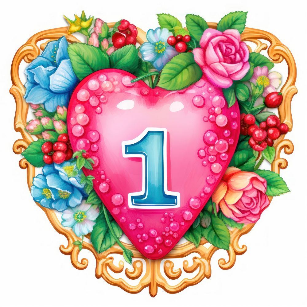 Number 1 printable sticker pattern heart anniversary.