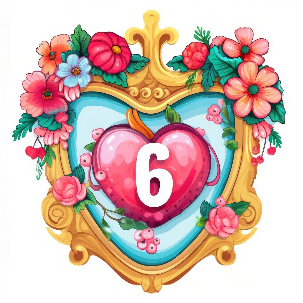 Number 6 printable sticker pattern heart representation.