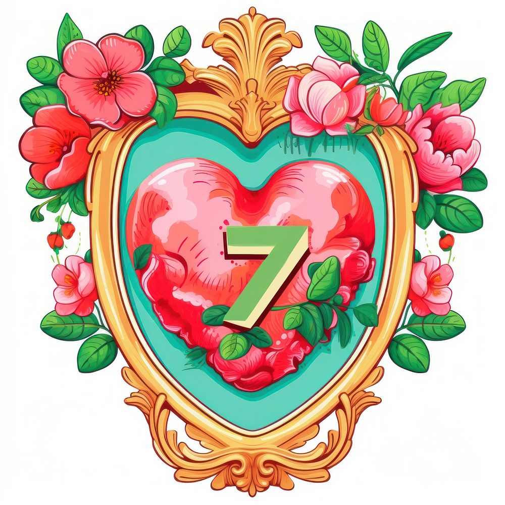 Number 7 printable sticker pattern heart creativity.