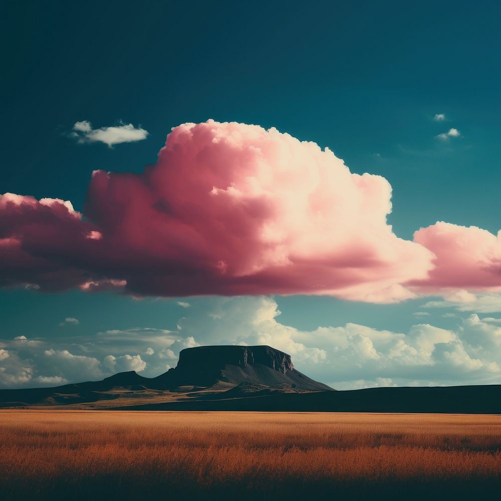 Photo of cloud and mountain landscape field pink.