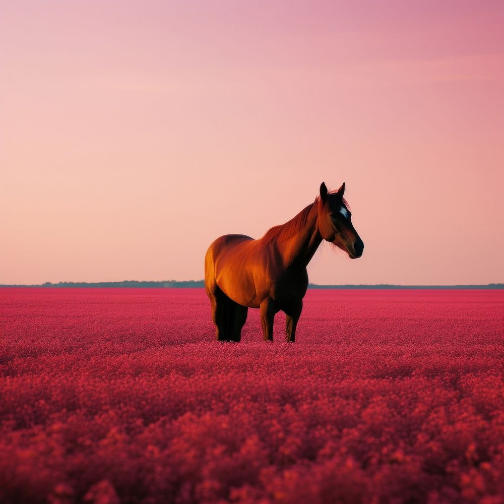 Photo of horse field landscape outdoors.