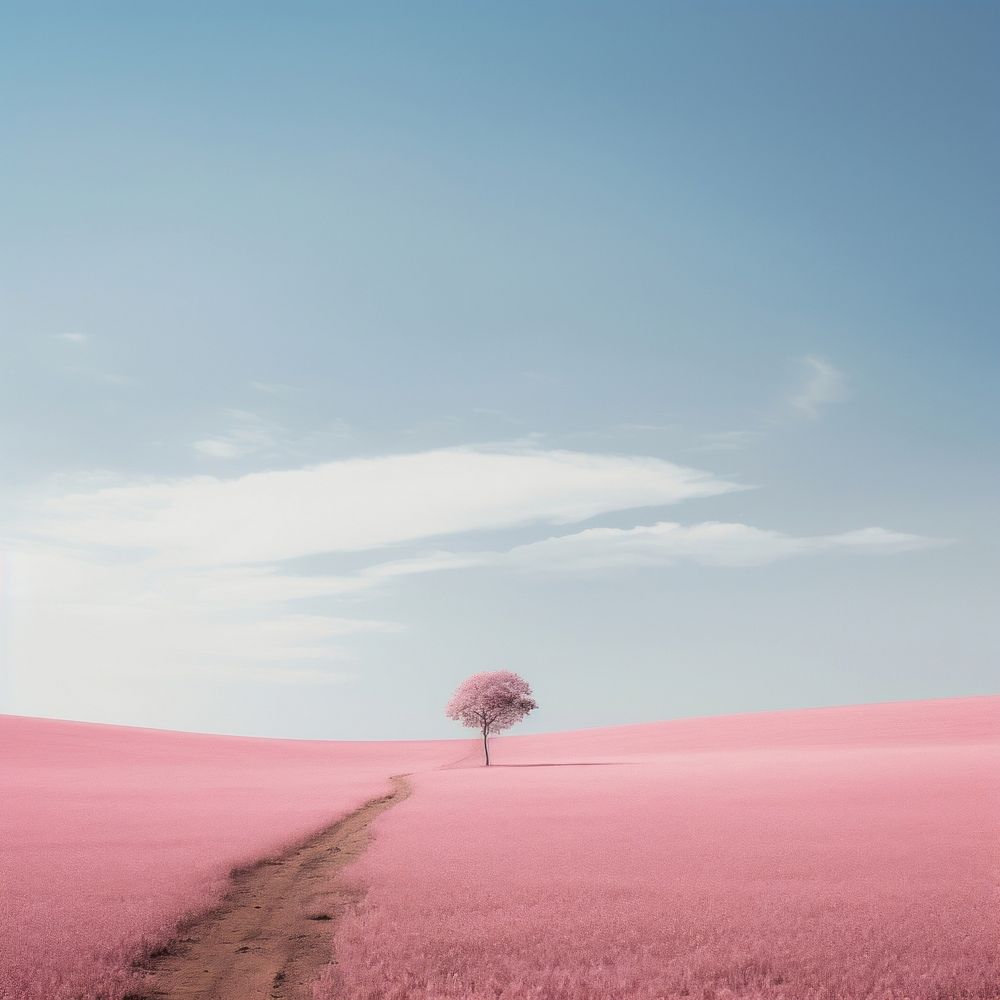 Photo of pink field landscape outdoors blossom.