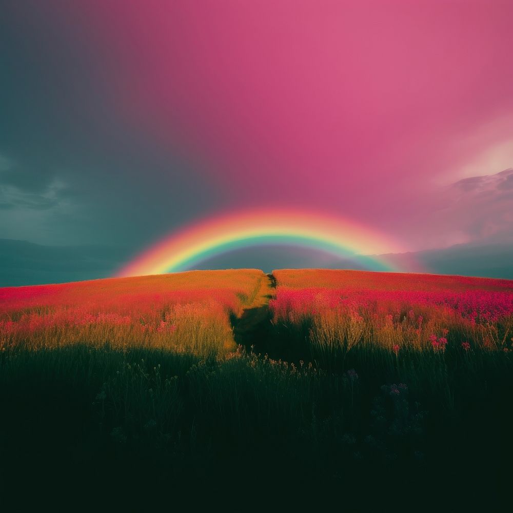 Photo rainbow landscape field grassland. | Free Photo - rawpixel