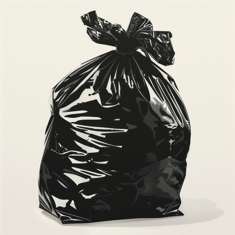 Shiny black garbage plastic recycling drawing.