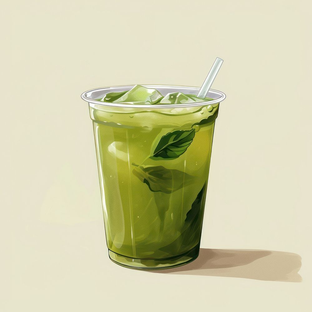 Shiny iced green tea cocktail mojito drink.