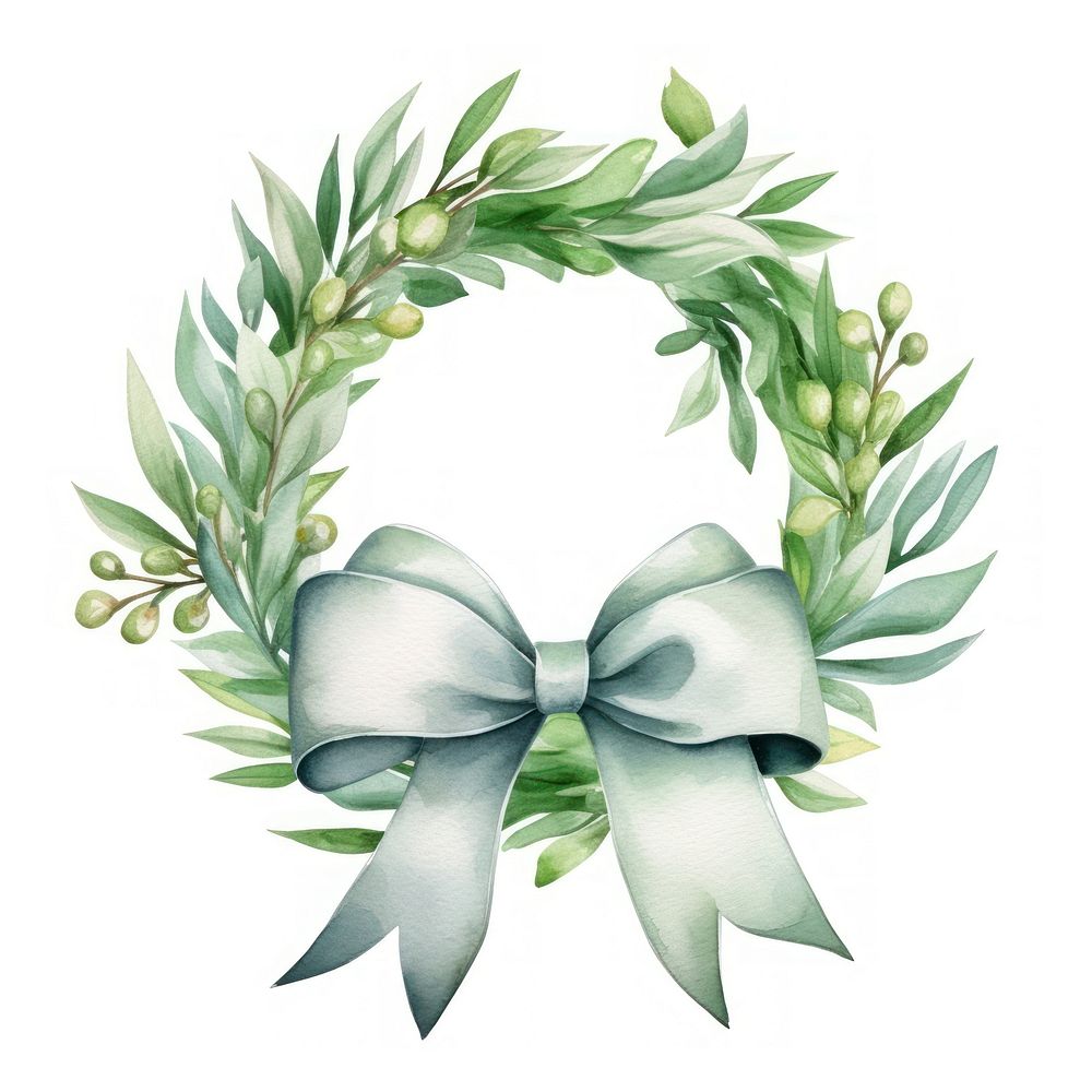 Wreath of ribbon border plant white background celebration.