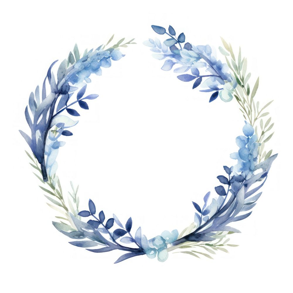 Blue wreath of ribbon border flower plant white background.