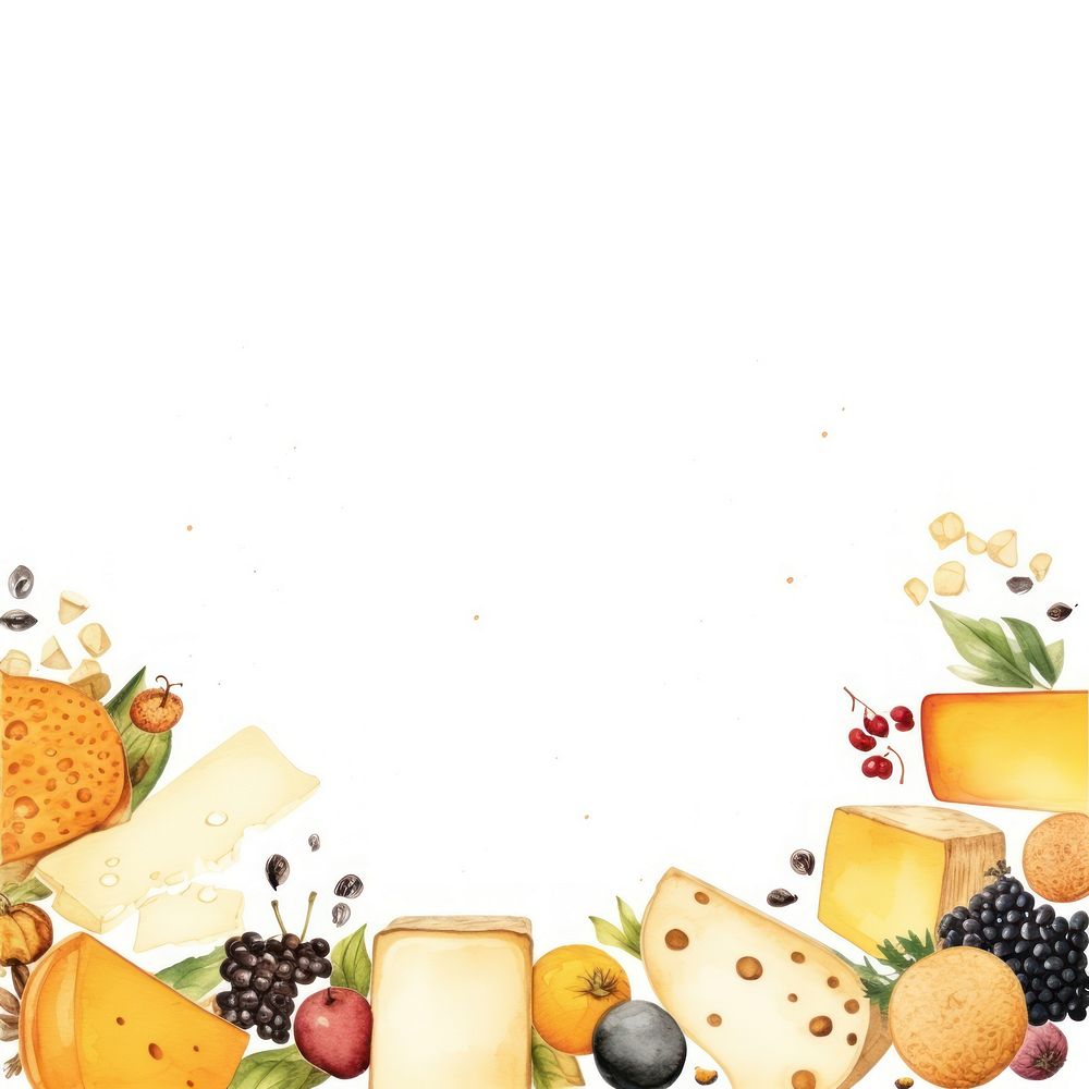 Cheeses frame border dairy food white background.