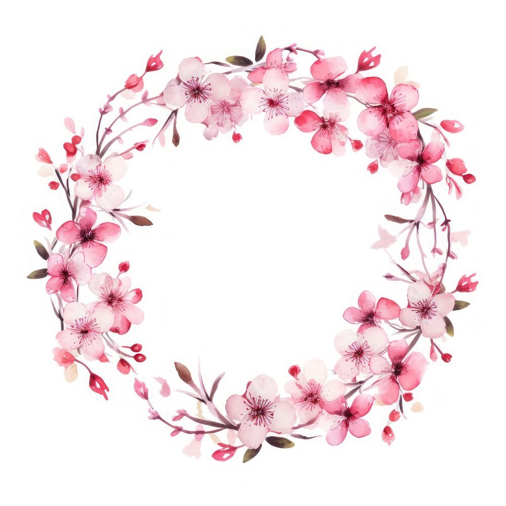 Cherry blossom wreath border flower plant white background.