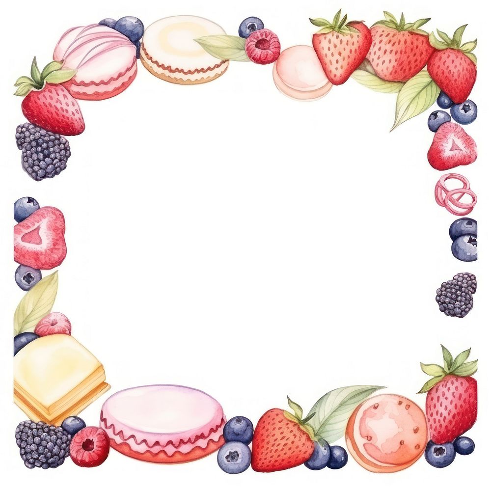 Dessert border frame strawberry blueberry raspberry.