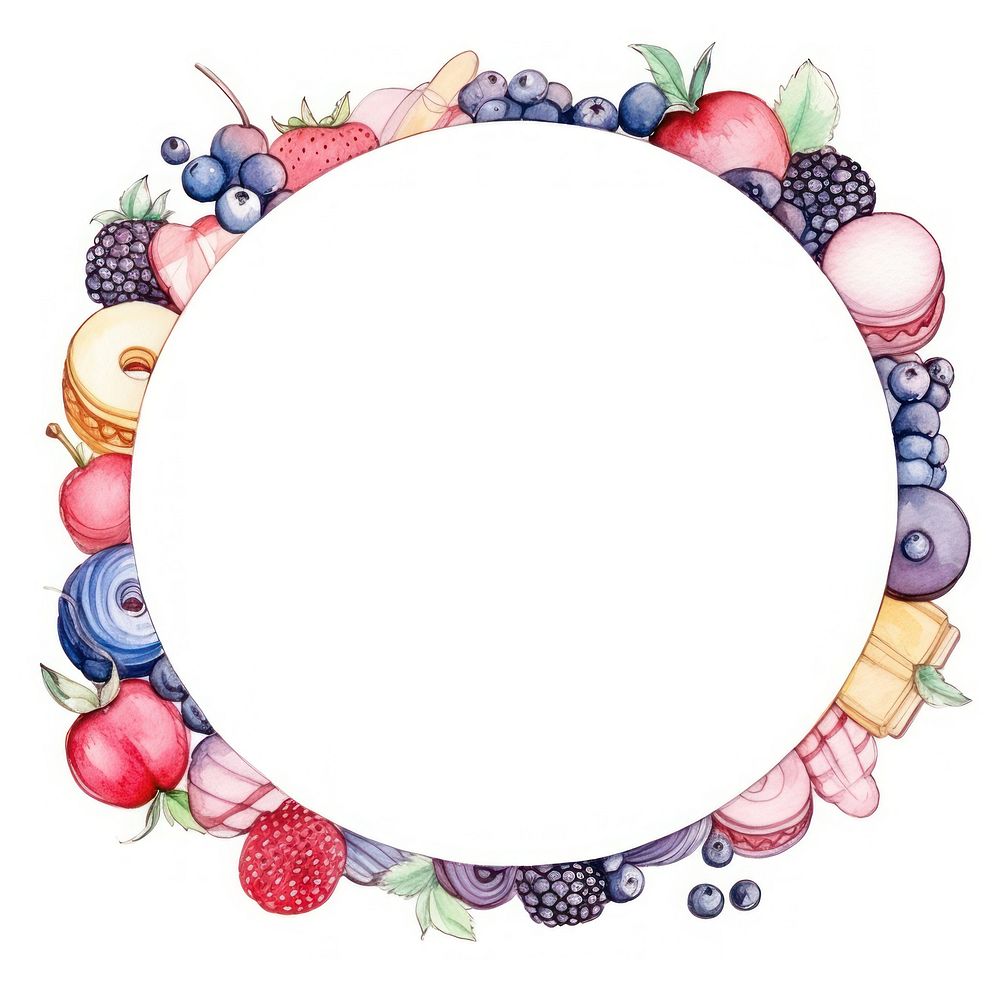 Dessert border frame blueberry circle wreath.