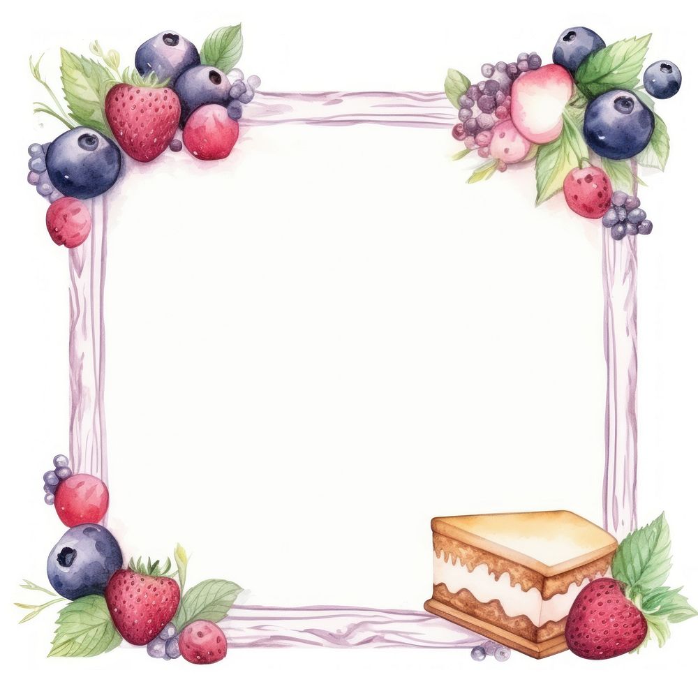 Dessert border frame blueberry raspberry fruit.