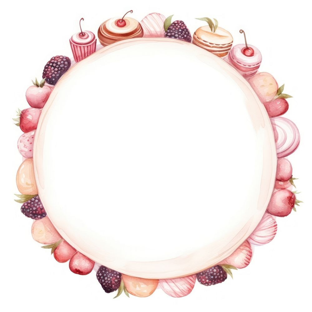 Dessert border frame circle wreath white background.
