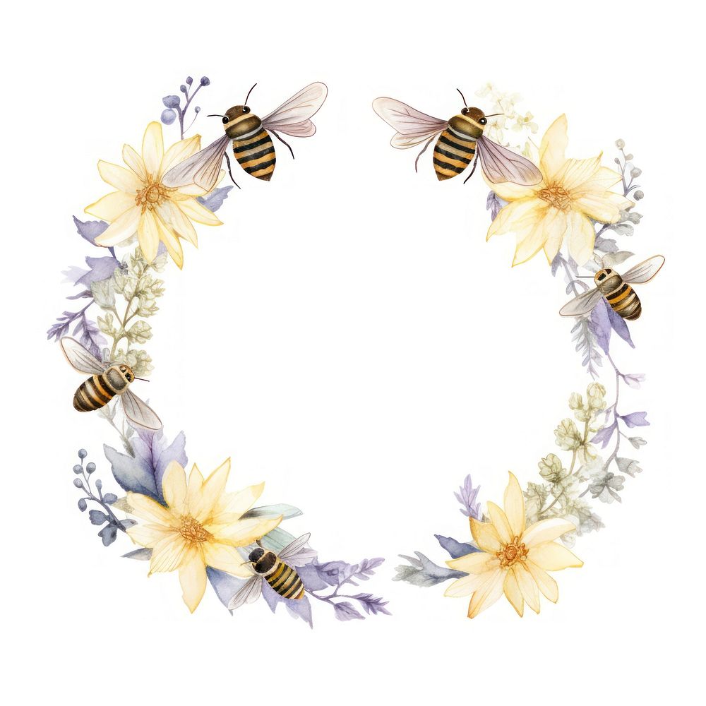 Hive wreath border flower insect plant.