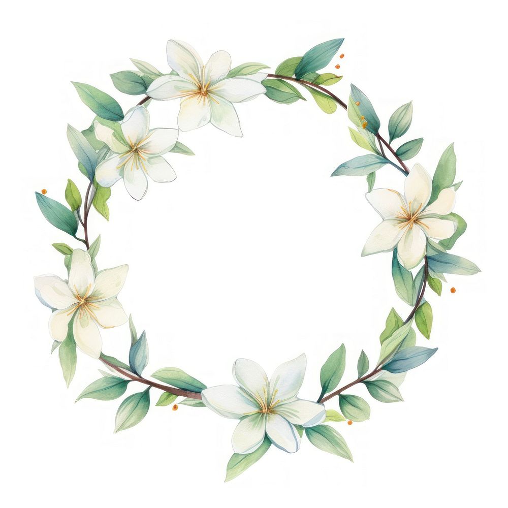 Jasmine flower wreath border plant white background accessories.