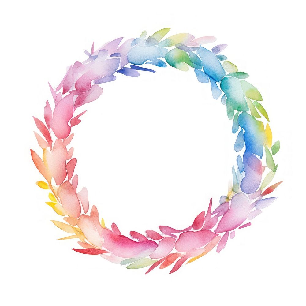 Rainbow wreath ribbon border flower white background celebration.