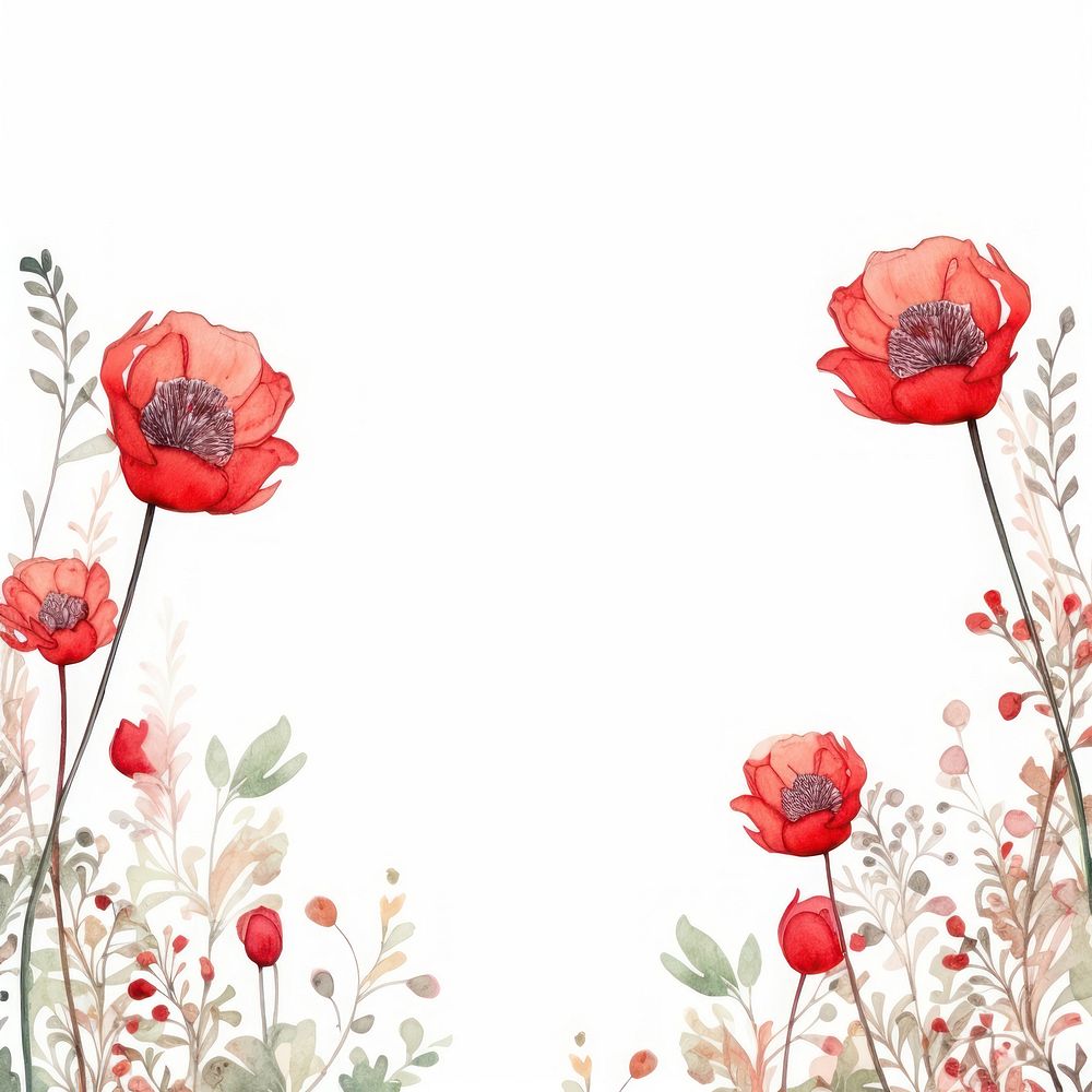 Red flower frame border backgrounds pattern poppy.