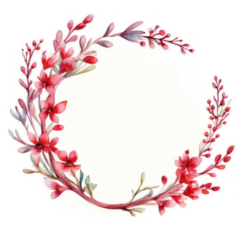 Red wreath ribbon border pattern flower plant.