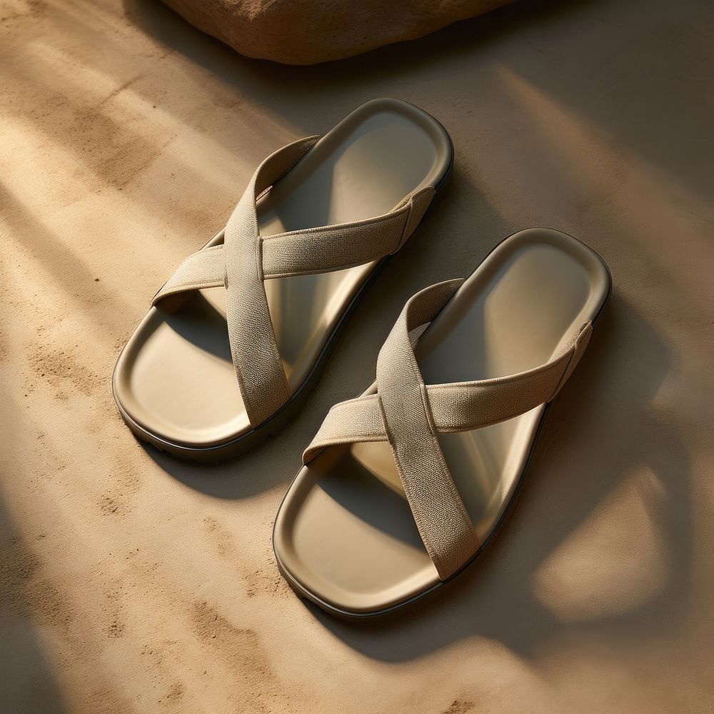 Man slide sandals with two wide criss-cross straps footwear flip-flops clothing.
