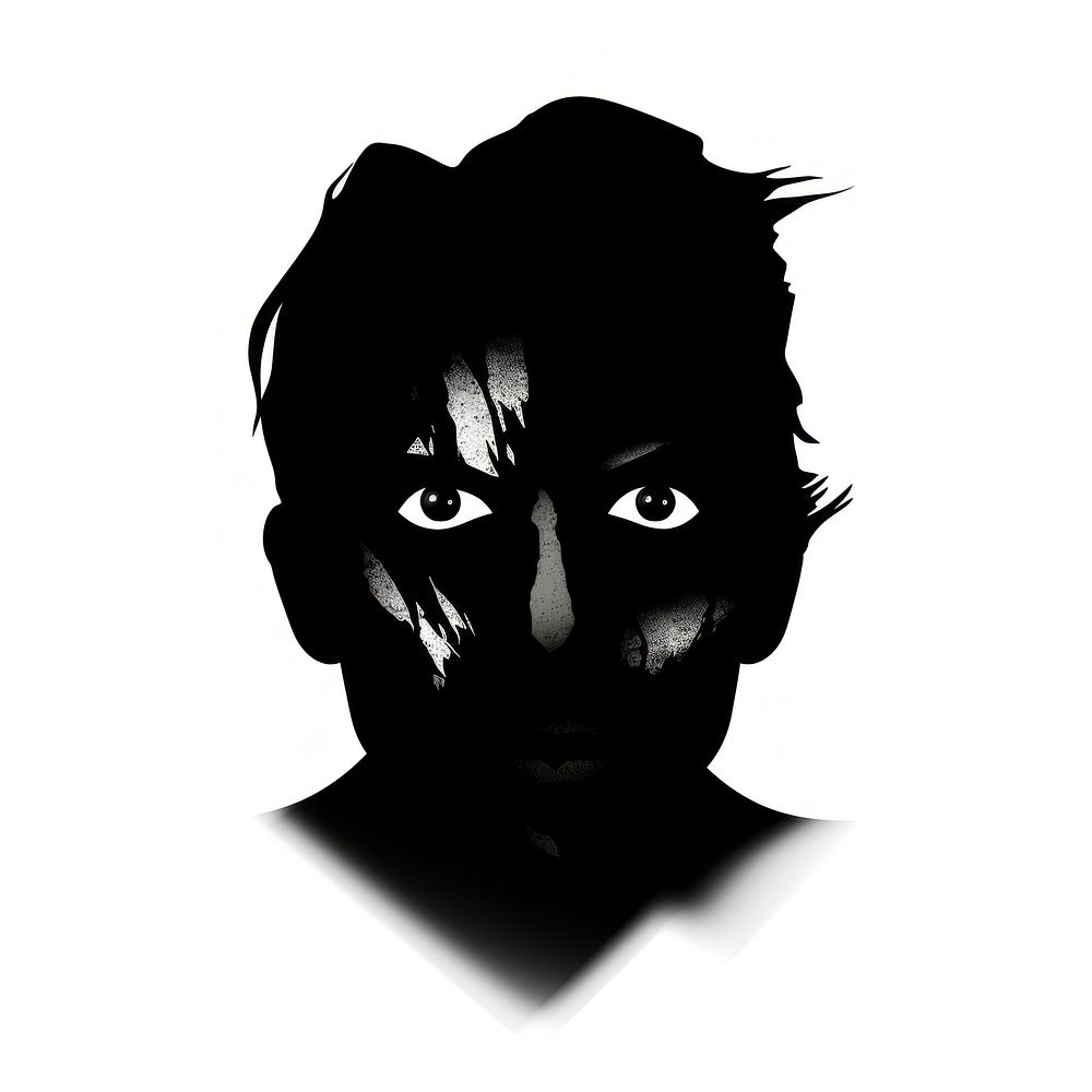 Horror and scary face halloween silhouette portrait white background.