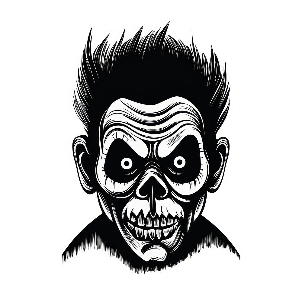 Horror and scary face halloween drawing sketch white background.