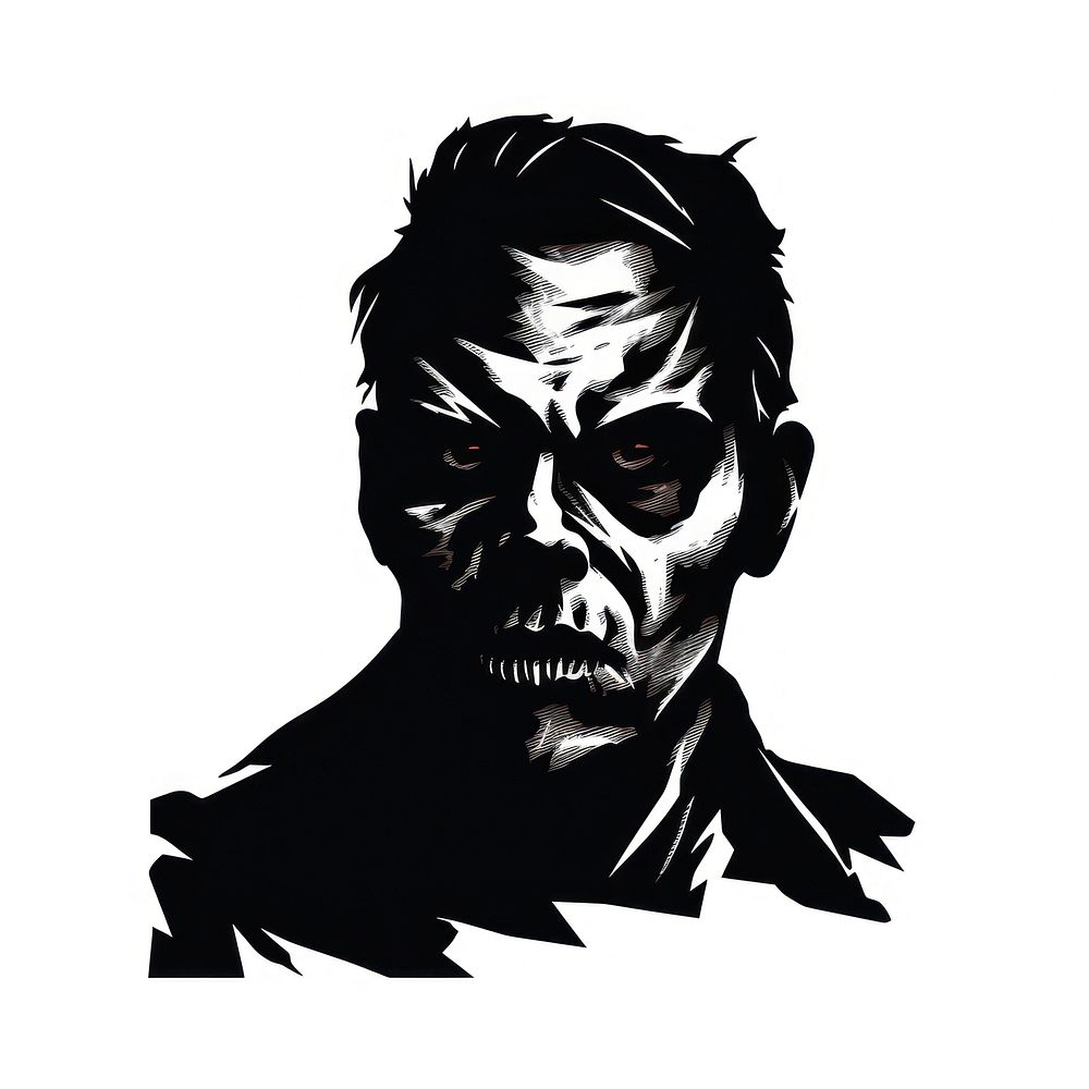 Horror and scary face halloween silhouette adult white background.