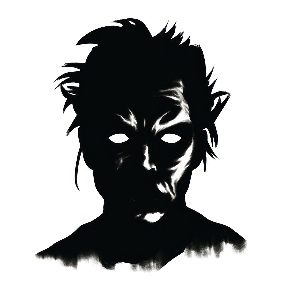 Horror and scary face halloween silhouette white background representation.