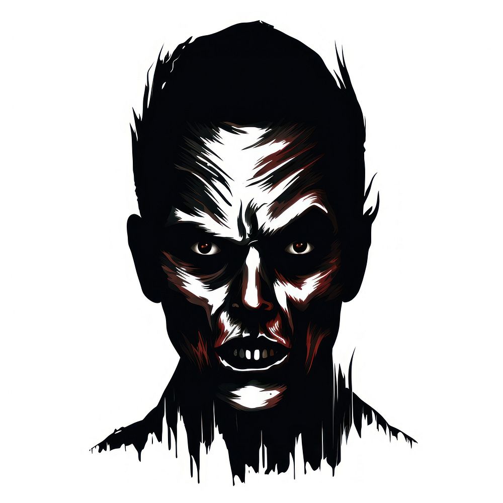 Horror and scary face halloween silhouette portrait white background.