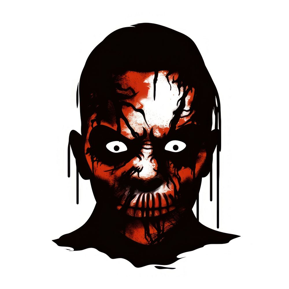 Horror and scary face halloween portrait adult white background.