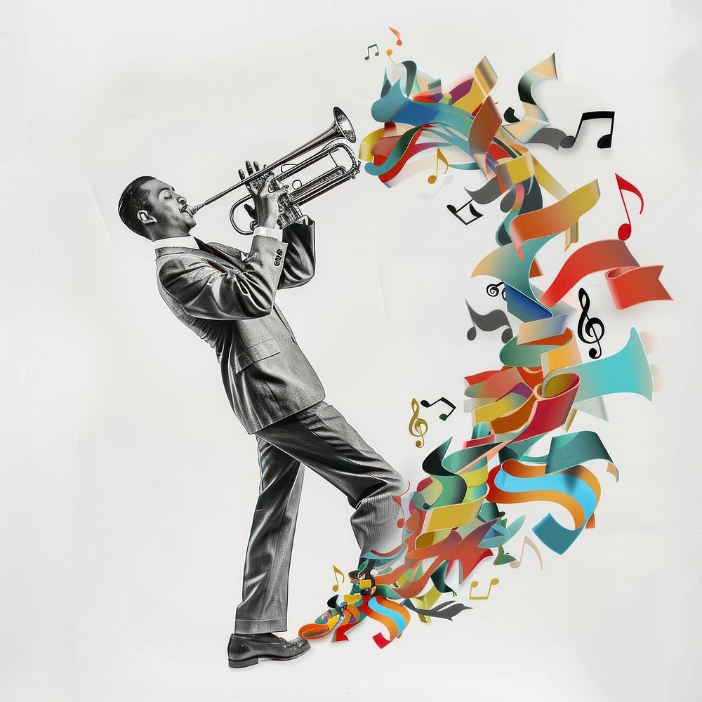 Paper collage of man trumpet music adult.