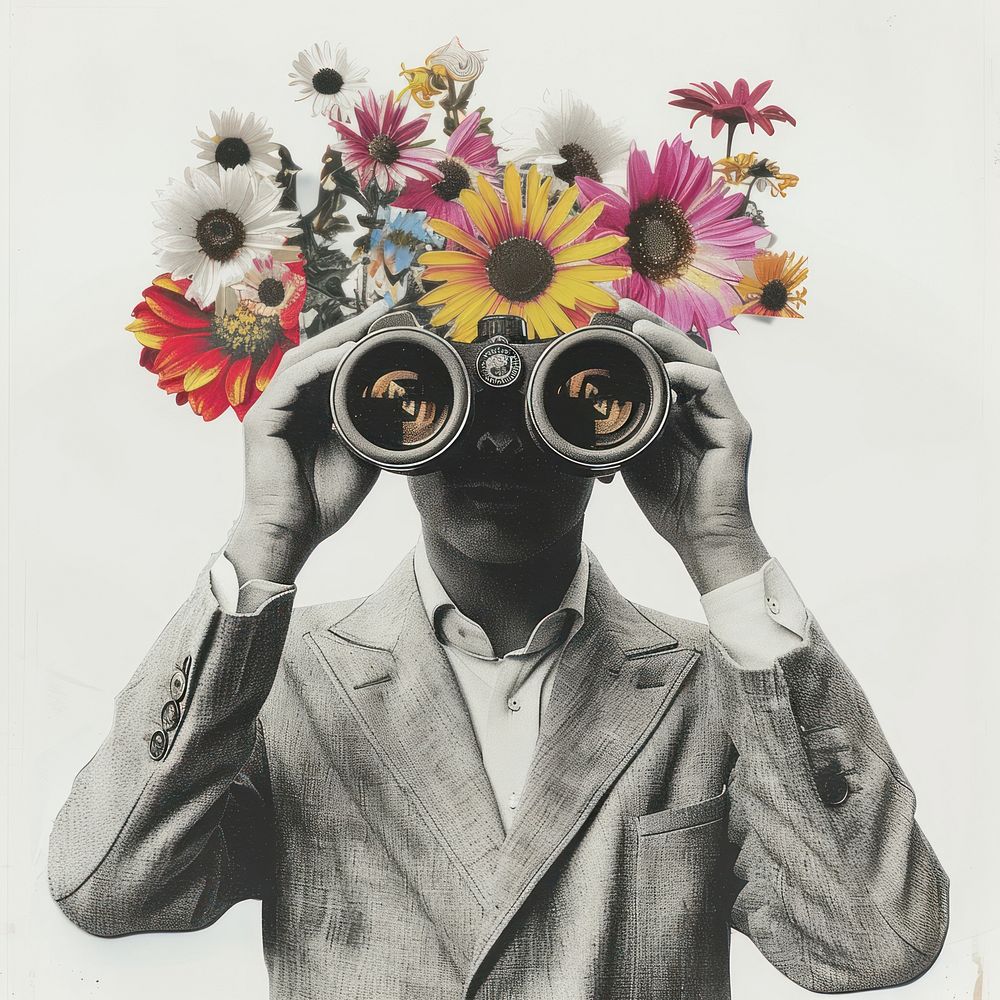 Man holding binoculars flower adult photo.