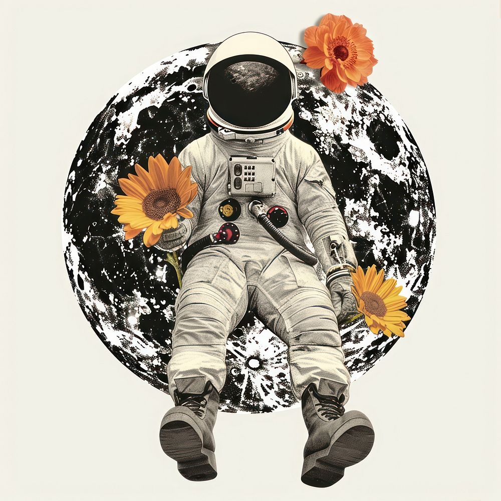 Paper collage of astronaut flower space adult.